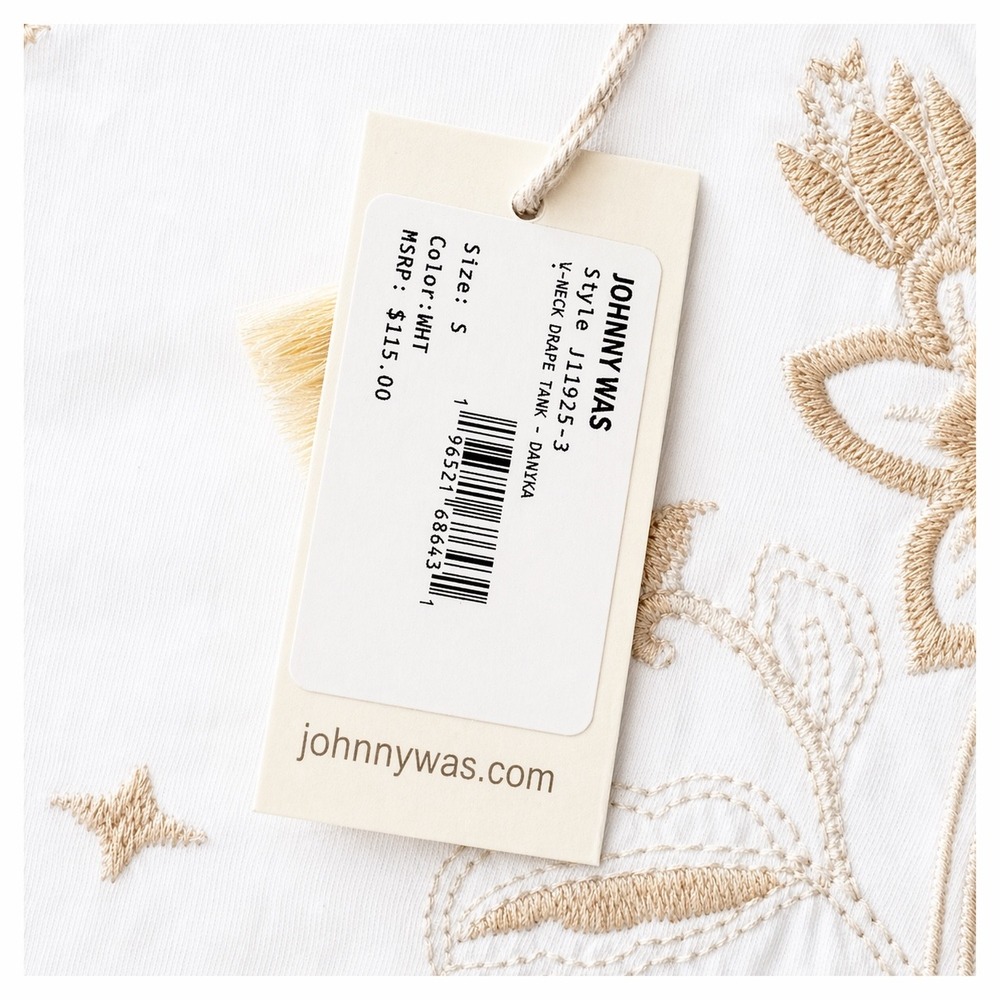 Johnny Was Danika Embroidered Tank Top Size S White Neutral Boho V Neck NWT - Picture 8 of 10